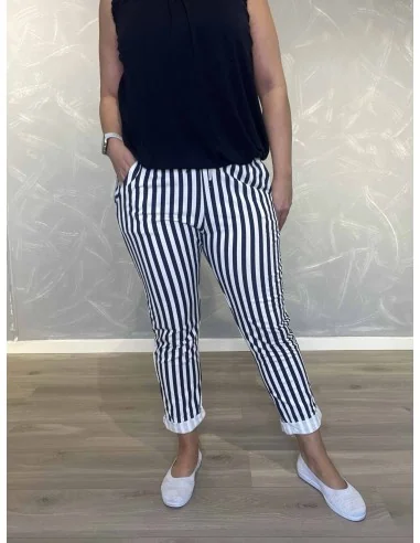 Navy stribet sweatpants knickers med løs pasform til kvinder – TIPPY Italian Select