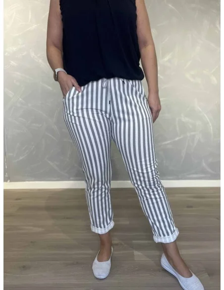 Lysgrå og hvid stribet sweatpants knickers med stræk til kvinder – TIPPY Italian Select