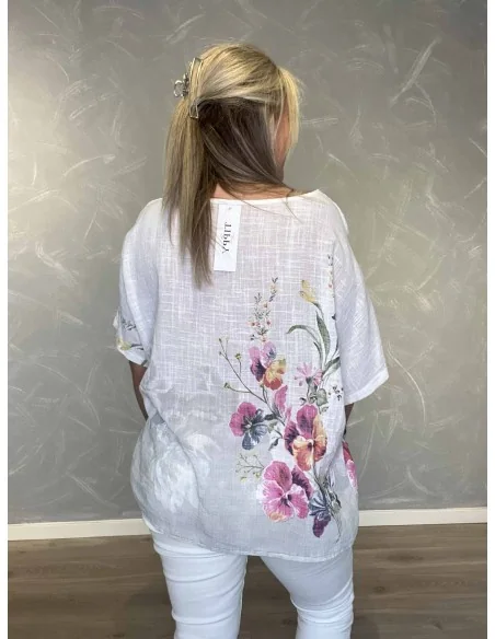 Bagside af hvid/grå bluse til kvinder – TIPPY