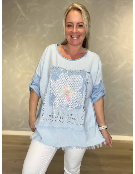 Sky tunika med blondeprint med blomst til kvinder – TIPPY Collection