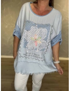 Sky tunika med blondeprint med blomst til kvinder – TIPPY Collection 2
