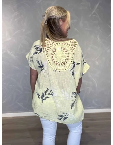 Bagside af gul bluse med broderet ryg til kvinder – TIPPY