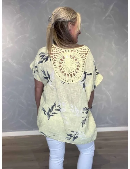 Bagside af gul bluse med broderet ryg til kvinder – TIPPY