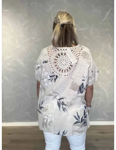 Bagside af sand bluse med broderet ryg til kvinder – TIPPY