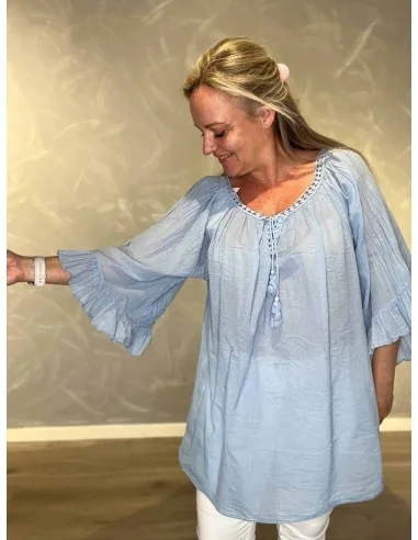 Nærbillede af flæseærmer på tunika – TIPPY