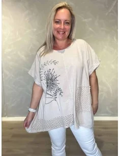 Sand tunika med similisten blomst til kvinder – TIPPY Collection