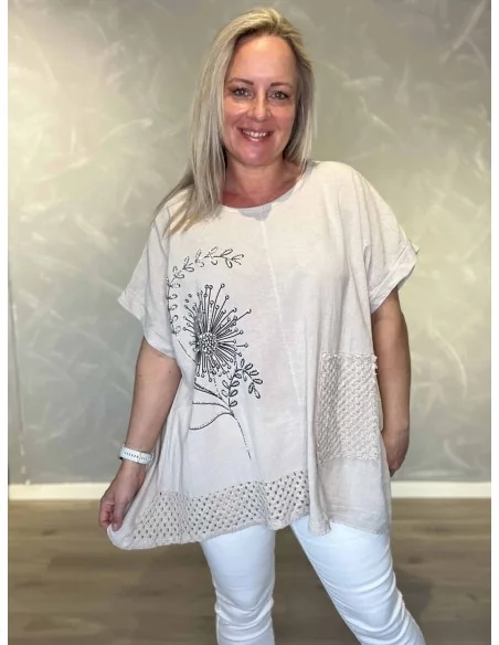 Sand tunika med similisten blomst til kvinder – TIPPY Collection