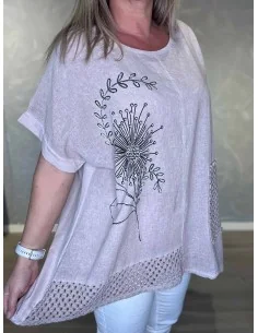 Støvet rosa tunika med similisten blomst til kvinder – TIPPY Collection 2