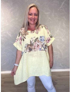 Gul 2 delt tunika med blomster overdel til kvinder – TIPPY Collection