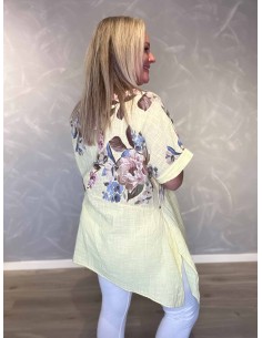 Gul 2 delt tunika med blomster overdel til kvinder – TIPPY Collection 2