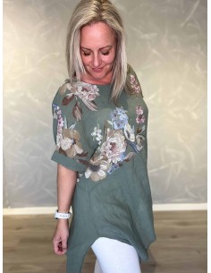 Grøn 2 delt tunika med blomster overdel til kvinder – TIPPY Collection 2