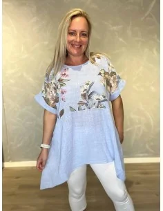 Sky 2 delt tunika med blomster overdel til kvinder – TIPPY Collection