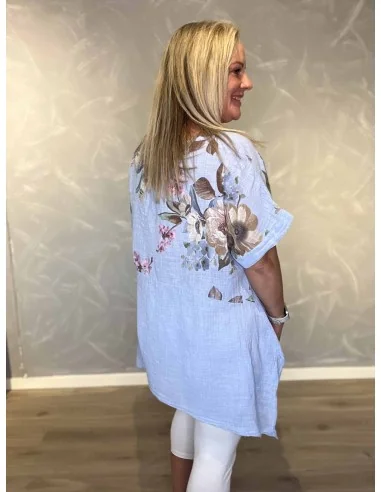 Bagside af sky tunika med blomsterprint – TIPPY