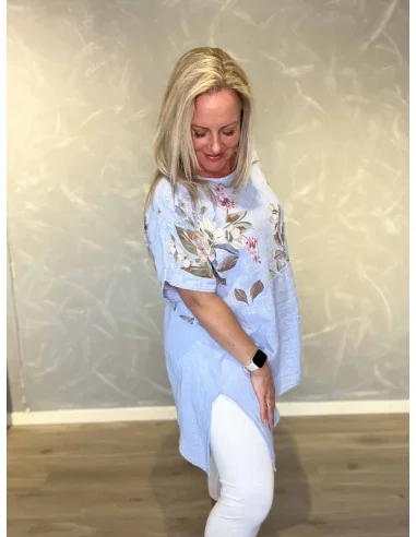 Sky 2 delt tunika med blomster overdel til kvinder – TIPPY Collection