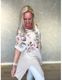 Sand 2 delt tunika med blomster overdel til kvinder – TIPPY Collection 2