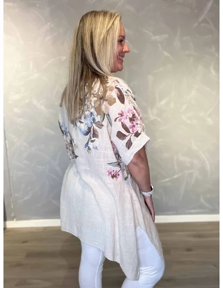Bagside af sand tunika med blomsterprint – TIPPY