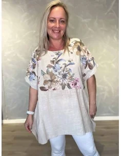 Sand 2 delt tunika med blomster overdel til kvinder – TIPPY Collection