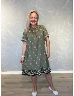 Grøn kjole med kløverprint og off shoulder til kvinder – TIPPY Italian Select