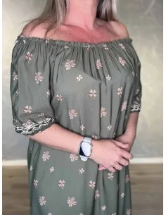 Grøn kjole med kløverprint og off shoulder til kvinder – TIPPY Italian Select 2