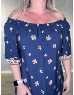Blå kjole med kløverprint og off shoulder til kvinder – TIPPY Italian Select 2