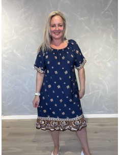 Blå kjole med kløverprint og off shoulder til kvinder – TIPPY Italian Select