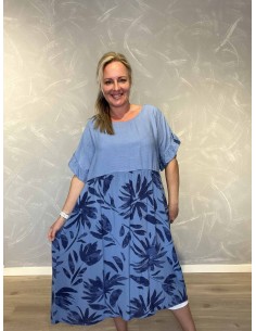Blå 2 delt maxi kjole med blomsterprint til kvinder – TIPPY Collection