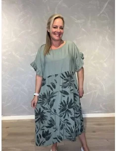 Grøn 2 delt maxi kjole med blomsterprint til kvinder – TIPPY Collection