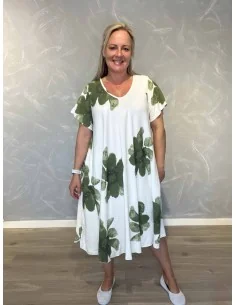 Hvid kjole med grønne blomster og vidde til kvinder – TIPPY Collection 2