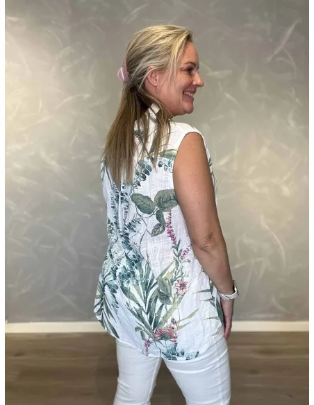 Bagside af ærmeløs skjorte bluse med grønne blade – TIPPY