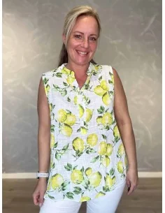 Ærmeløs skjorte bluse med citron print til kvinder – TIPPY Italian Select