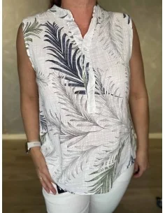 Ærmeløs skjorte bluse med grå blade til kvinder – TIPPY Italian Select 2