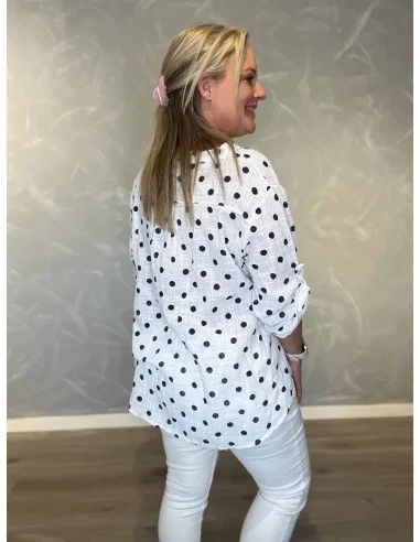 Bagside af hvid skjorte bluse med prikker til kvinder – TIPPY