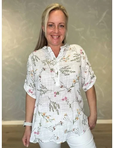 Korn skjorte bluse med blomsterprint og kinakrave til kvinder – TIPPY Italian Select