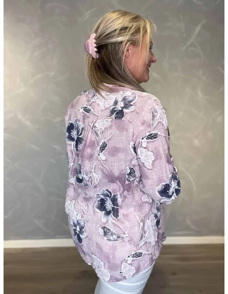 Bagside af rosa skjorte bluse med blomsterprint til kvinder – TIPPY