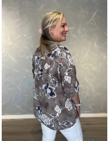 Bagside af brun skjorte bluse med blomsterprint til kvinder – TIPPY