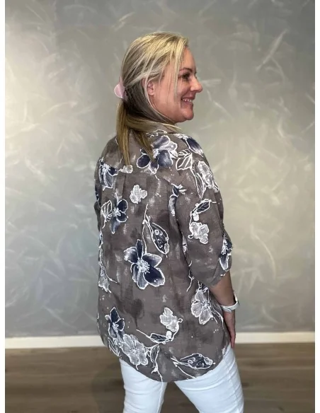 Bagside af brun skjorte bluse med blomsterprint til kvinder – TIPPY