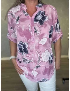 Pink skjorte bluse med blomsterprint og kinakrave til kvinder – TIPPY Italian Select 2