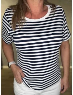 Navy stribet bluse med stretch til kvinder – Design by TIPPY 2