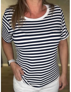 Navy stribet bluse med stretch til kvinder – Design by TIPPY 2
