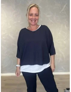 Navy bluse med separat top og sølvdetaljer til kvinder – TIPPY Collection