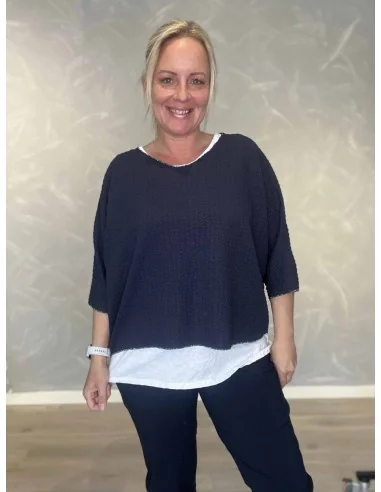Navy bluse med separat top og sølvdetaljer til kvinder – TIPPY Collection
