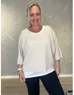 Beige bluse med separat top og sølvdetaljer til kvinder – TIPPY Collection