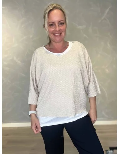 Beige bluse med separat top og sølvdetaljer til kvinder – TIPPY Collection