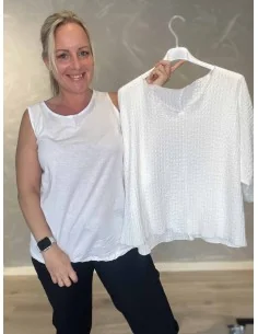 Hvid bluse med separat top og sølvdetaljer til kvinder – TIPPY Collection 2