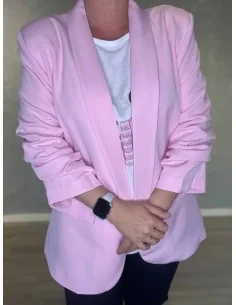 Rosa blazer jakke med rynkede ærmer til kvinder – TIPPY Collection 2
