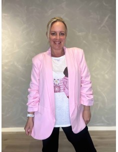 Rosa blazer jakke med rynkede ærmer til kvinder – TIPPY Collection