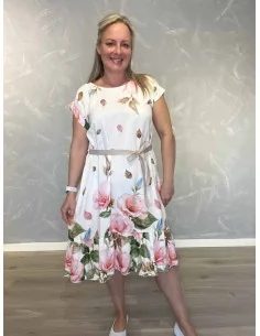 Kjole med rosa blomsterprint og taljebånd til kvinder – TIPPY Collection