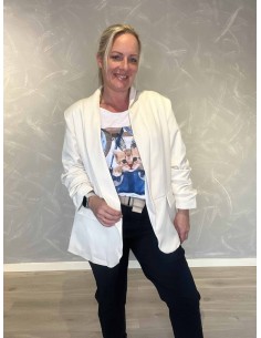 Beige blazer jakke med rynkede ærmer til kvinder – TIPPY Collection