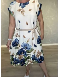Kjole med blå blomsterprint og taljebånd til kvinder – TIPPY Collection 2