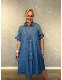 Denim blå cowboy kjole med knapper til kvinder – Design by TIPPY